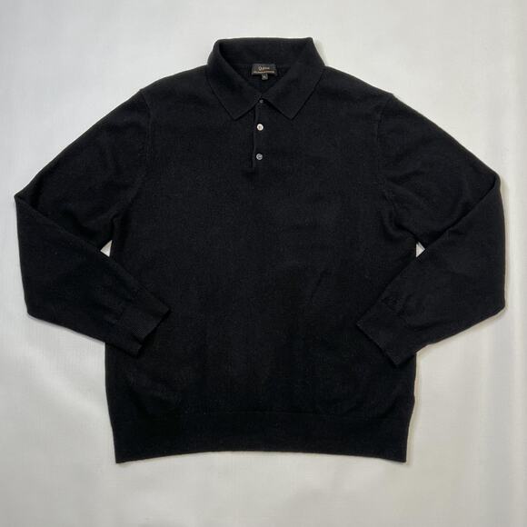 Quince Sweater Mens XL Cashmere Polo Collar Pullover Classic Black Mongolian - Picture 1 of 9